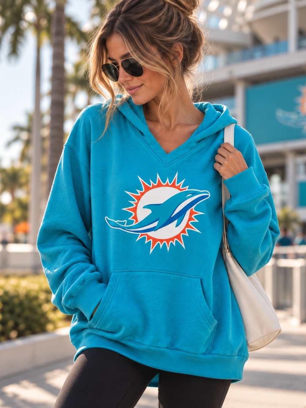 Fanatics Women's Miami Dolphins Iconic Cotton Fleece Checklist Crossover V-Neck